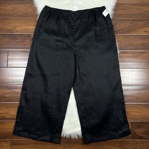 Caroline Rose Women's Size 2X Black 100% Linen Capri / Crop Pull On Pants